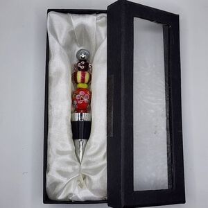 LSArts Art Glass Wine Bottle Stopper Red Floral Whimsical